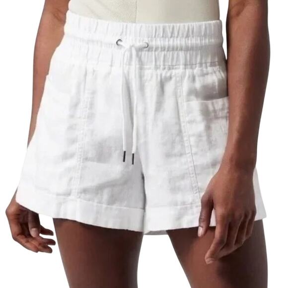 Athleta 14 Womens White Cabo Linen 4" Short Drawstring Pull On Breathable - Picture 1 of 11